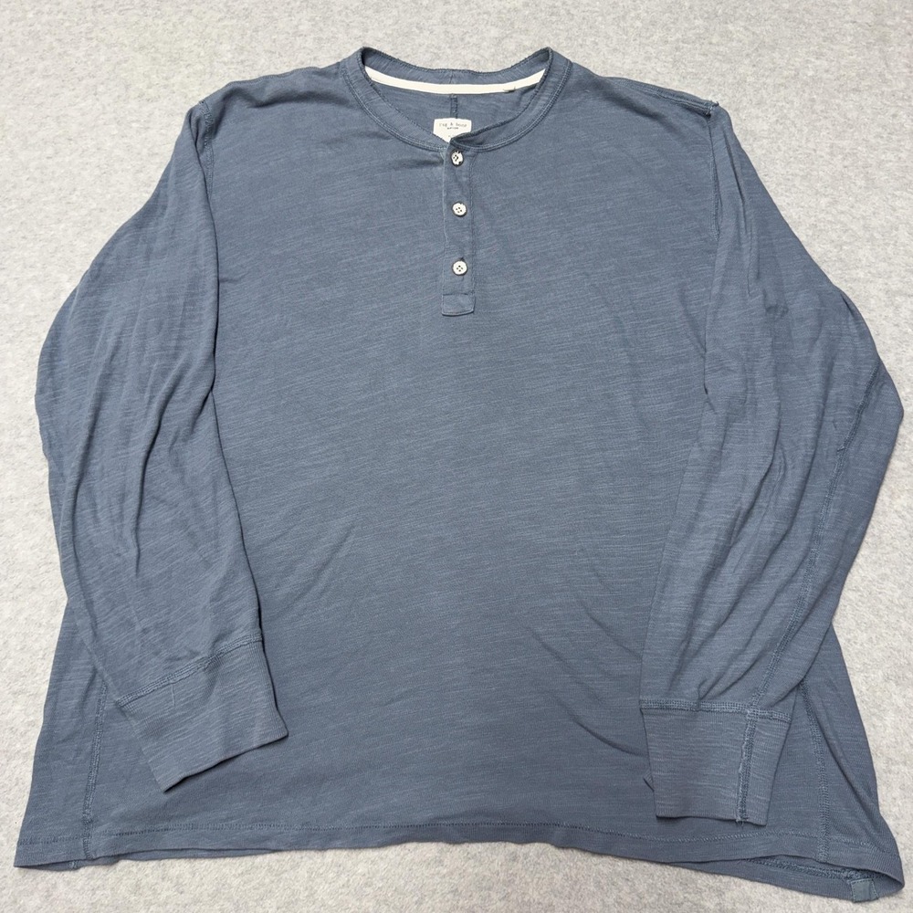 Rag & Bone Shirt Mens XL Blue Henley Long Sleeve Jersey Cotton Casual Top